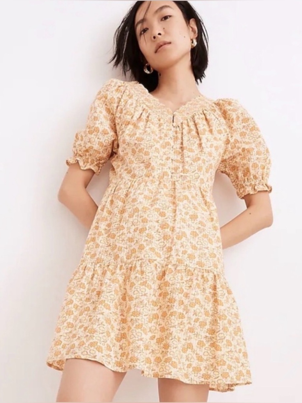 Madewell Eyelet Tiered Floral Cotton Dress 3X Lined